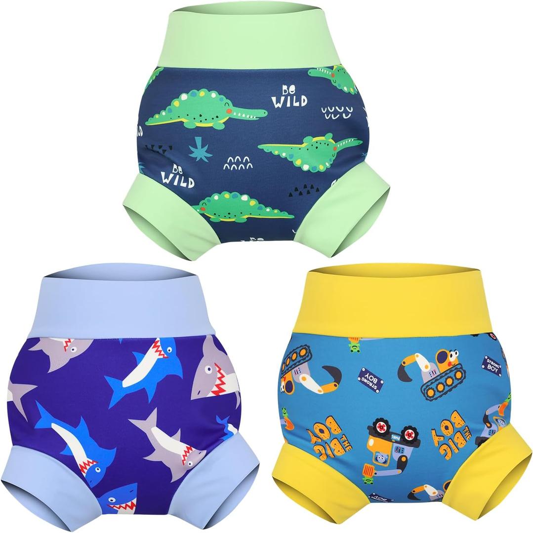 MOEMOE Baby Reusable Swim Diapers 3Pcs Comfortable Waterproof Baby Swim Diapers for Boys Swim Lesson 2T