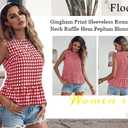Floerns Women's Gingham Print Sleeveless Round Neck Ruffle Hem Peplum Blouse Top (Red and White) L