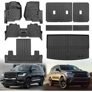 for 2018-2024 2025 Ford Expedition Max/Lincoln Navigator L 7 Seater Floor Mats 3 Row Trunk Cargo Liners Backrest Mat Set TPE Protection Mat Accessories (Only for 7seat, Fit MAX Or L)