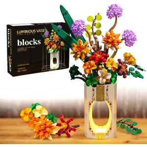 Flower Building Sets with Vase, Compatible with Lego Flowers for Adults 890pcs, Artificial Flowers Building Blocks for Botanical Collection for Adult, Ideal Gifts for Teen Girls Mom Women Girlfriend
