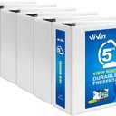 ViVin Durable 5 inch D Ring View Binder, Large 5" Slant-D Ring with 950-Sheet Capacity, Fit 8.5" x 11" Paper, 6 Pack(White)