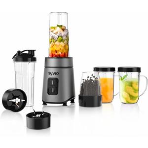 Syvio Personal Blender for Shakes & Smoothies, 600W - 2 BPA-Free 20 Oz Sport Cups, 2 Party Mugs, Easy to Clean