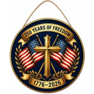 250th Anniversary Door Sign - 1776-2026 USA Semiquincentennial Patriotic Wreath, 4th of July Wooden Door Hanger, Independence Day Wall Decor for Home Front Porch Outdoor Hanging Ornament - D08