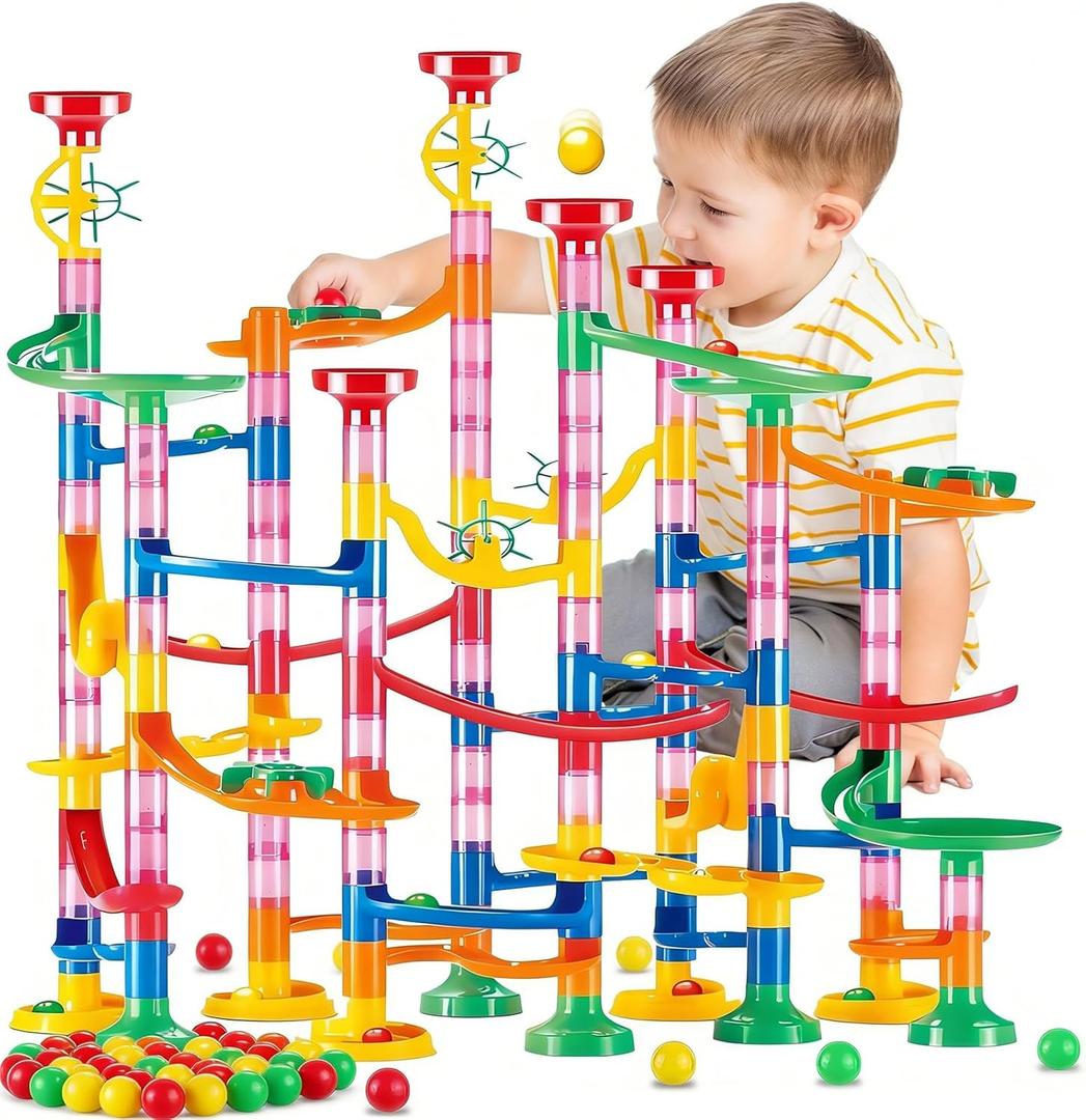 Marble Run for Kids - 133 PCS Construction Building Blocks Toys with Plastic Marbles, Maze Marble Track STEM Educational Toy, Birthday Gifts for Boys and Girls
