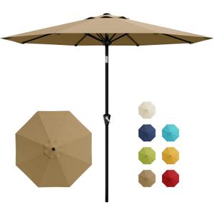 Garvee 9FT Patio Umbrella - Outdoor Table Umbrella with Smooth Crank Lift, Push Button Tilt and 8 Sturdy Ribs - Market Umbrella UV Protection Waterproof for Pool, Deck, Yard, Garden (Tan)