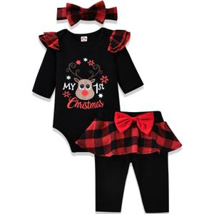 Aalizzwell Infant Baby Girls Christmas Outfits (0-3 Months)