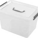 Farmoon 12 Quart Clear Storage Bin, Plastic Stackable Box/Cotainer with Lid and Grey Handle