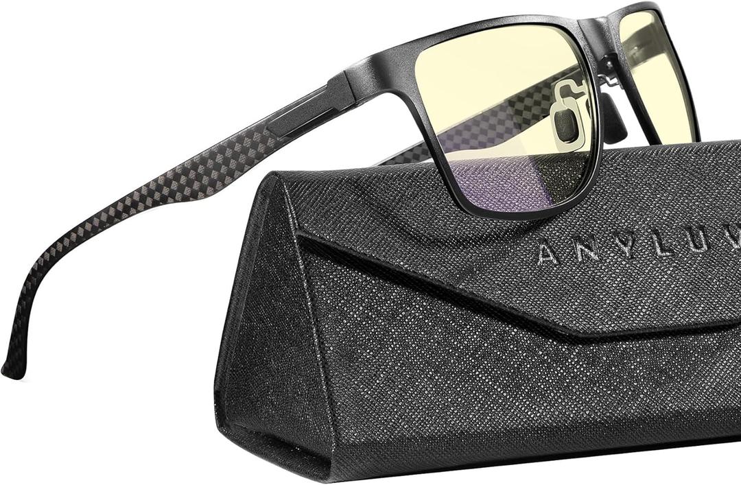 ANYLUV Blue Light Blocking Glasses Men Computer Gaming Glasses Lightweight Al-Mg Metal Anti Eyestrain Eye Protection ((Gaming Protection) 01- Black/Black Carbon Fiber)