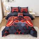 6Pcs Gamer Comforter Set with Sheets for Boys Girls Kids Teens, Colorful Gaming Themed Bed in A Bag Twin Size, Black 3D Video Game Controller Bedroom Decor Bedding Set (Red)