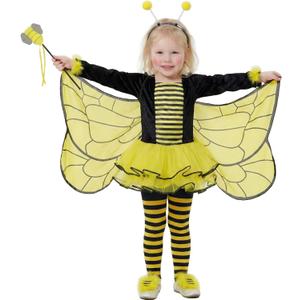 IKALI 10PCS Toddler Bee Costume With Wings Accessories, Little Girls Spring Birthday Gift Dress Up Party Outfits 3-4T