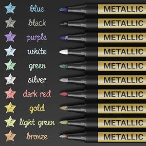 JR.WHITE Metallic Paint Markers, 10 Colors for Rock Painting, Black Paper, Scrapbook, Photo Album, DIY Arts & Crafts, Glass, Wood, Card Making
