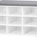 DINZI LVJ Shoe Storage Bench with Cushion, Cubby Shoe Rack with 9 Cubbies, Adjustable Shelves, Multifunctional Shoe Organizer Bench for Entryway, Mudroom, Hallway, Closet and Garage, White