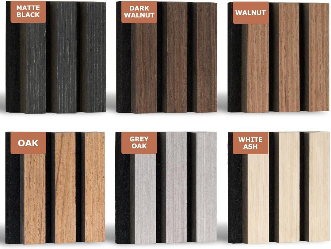 DOLLAR BOSS 6-Pack Acoustic Wood Panel Samples  6 Colors, 4.7" x 4.7" Soundproof Slat Wall Panel Kit for Wall & Ceiling Decor, Noise Reduction, Fluted Design, Ideal for Home, Office, Studio & More