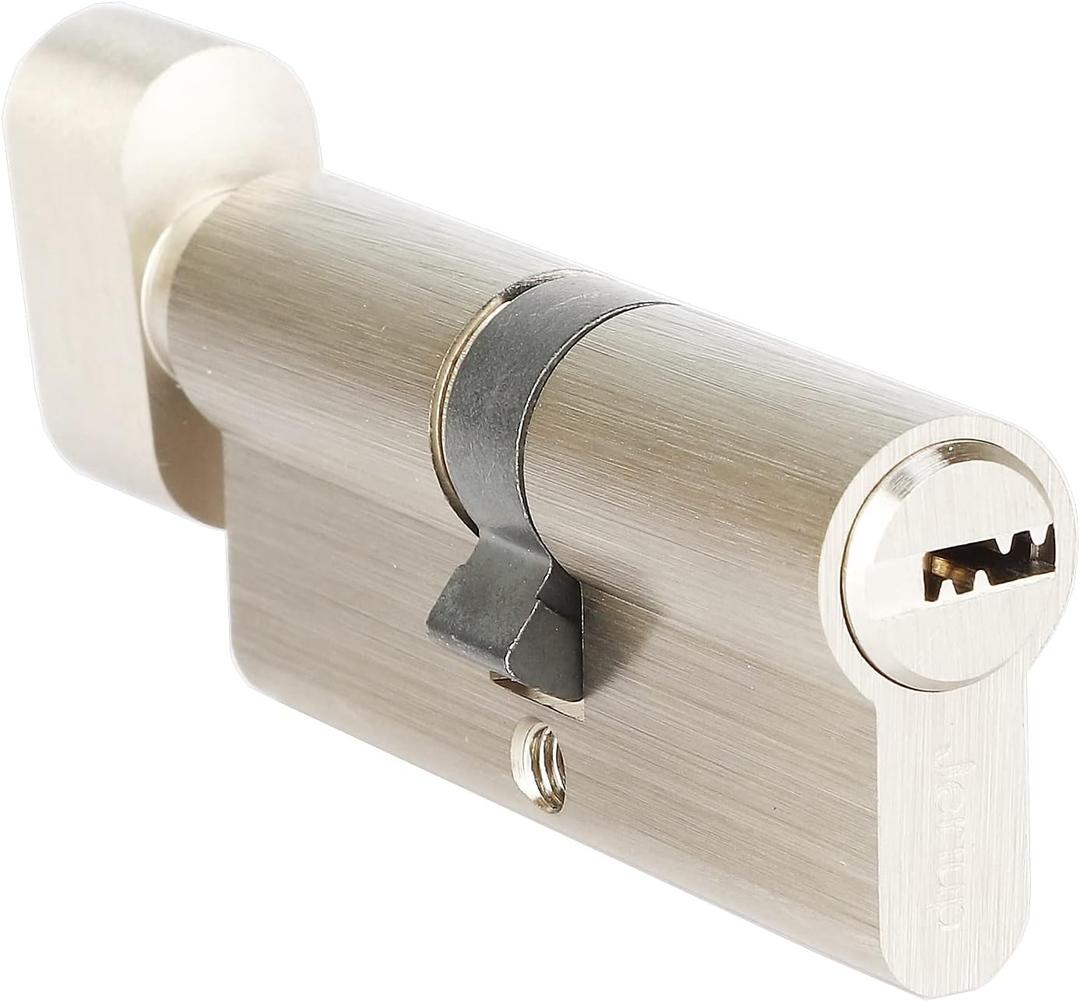 Cylinder Lock 90mm(40/10/40) Euro Profile Cylinder with 5 Keys (dimple), Single Open, Solid Brass, Anti-Rust Corrosion Resistant Anti-Theft (Satin Nickle)