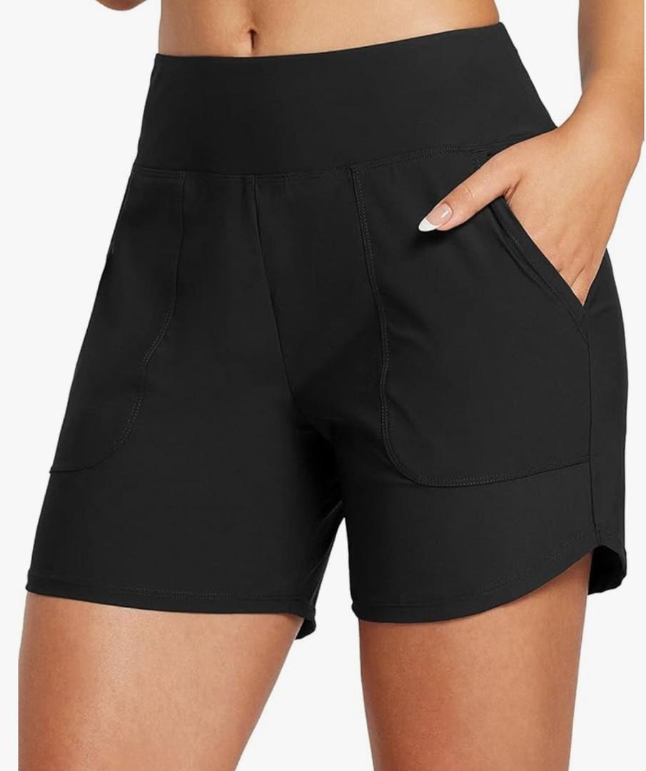 baleaf Women's 3"/5"/7"/9" High Waisted Swim Board Shorts Quick Dry Swimsuits Bottoms Trunks with Pockets (2 pair, Medium)