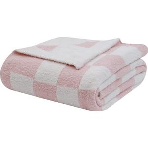 bearberry Fuzzy Checkerboard Grid Throw Blanket Soft Cozy Warm Microfiber Bed Blanket Decor for Couch Sofa Bed Travel Home (Pink, 60''x80'') (Twin(60x80))