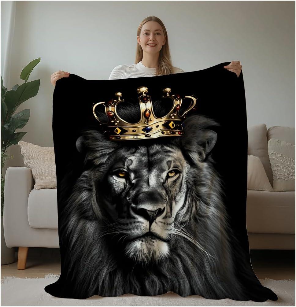 HUNXIAOJ Lion Throw Blanket Animal Print Blanket King Size Lion Lovers Gifts Soft Warm Blankets for Bedroom Sofa Bed (40 in x 50 in)