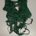 Aranmei Women Lingerie Set with Garter Belt Sexy Mesh Floral Lace Corset Cutout Bodysuit Teddy with Panty Leg Rings Size XL, Green