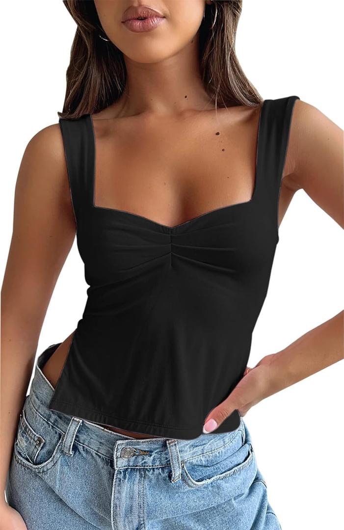 Women Cute Crop Tank Top Teen Girls Summer Y2K Strappy Going Out Tops, Size M