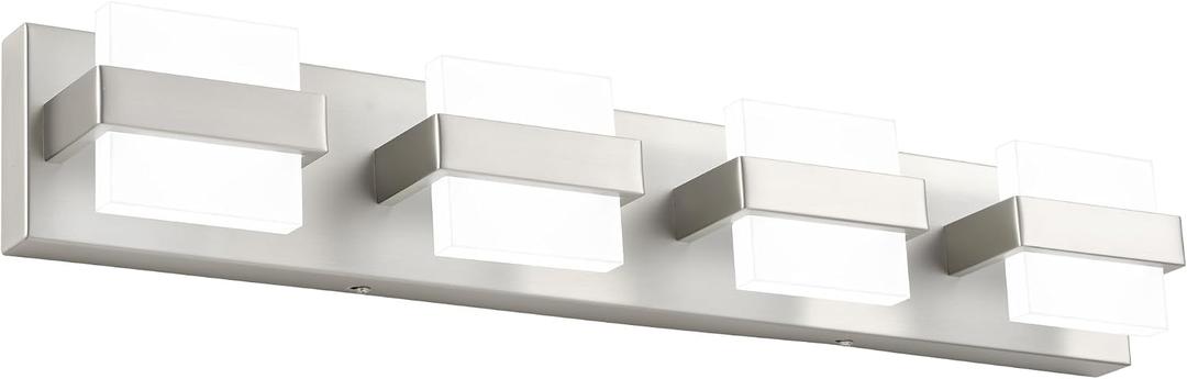 SOLFART Brushed-Nickel Bathroom Light Fixtures, 4 Lights Bathroom Vanity Light LED Vanity Lights Brushed-Nickel Vanity Lighting, Dimmable, 4- Light,27Inch