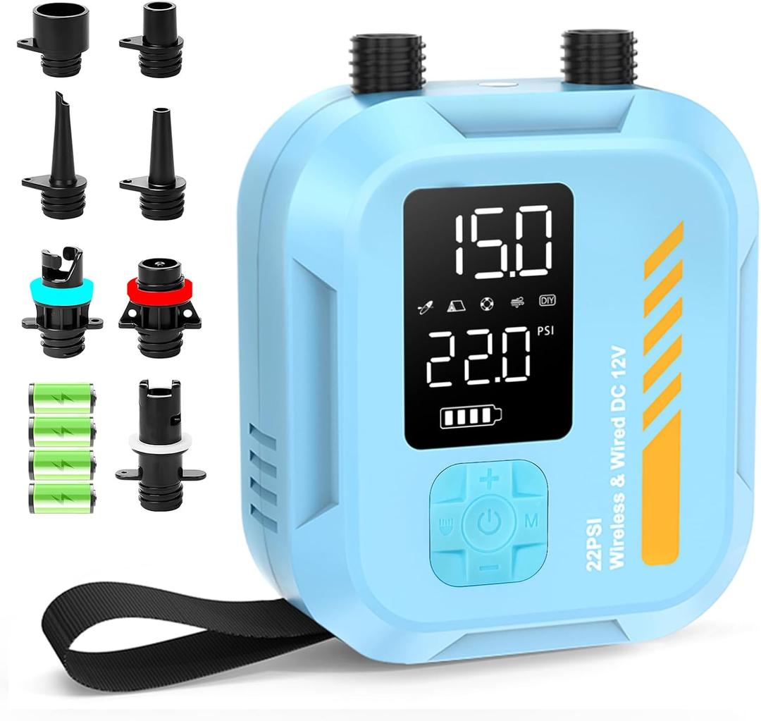 Paddle Board Electric Pump, 22 PSI Portable Rechargeable Electric SUP Air Pump, Intelligent Dual Stage Inflation & Deflation, Auto-Off, for Stand Up Paddle Boards, Kayak, Boat, Kite, Tent