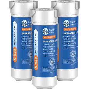 Crystala Filters Water Filter Compatible with XWFE (Built-in CHIP), Replacement for GE XWFE, XWF Refrigerator Water Filter Pack of 3