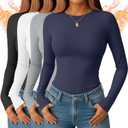 4 Pack Women's Thermal Shirts Long Sleeve Undershirt Tops Raglan Sleeve Fleece Warm Winter Base Layer (Medium, Black, White, Light Gray, Navy Blue)