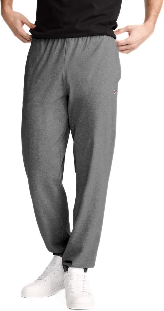 Champion Men's Cinched-Bottom Lounge Pants, Standard Fit, Lightweight 100% Cotton(Gray, XL)
