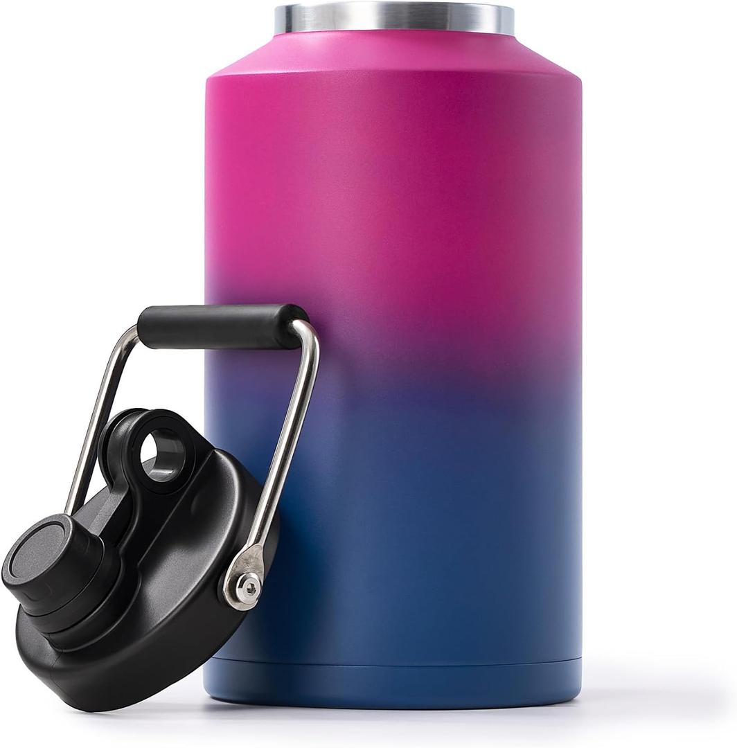 Kerilyn Insulated Gallon Jug with Handle, One Gallon, 128oz Stainless Steel, Large Double Vacuum Water Bottle for Hot & Cold Drinks, Wide Mouth, Sweat Proof, Great for Travel, Camping, Red Gradient