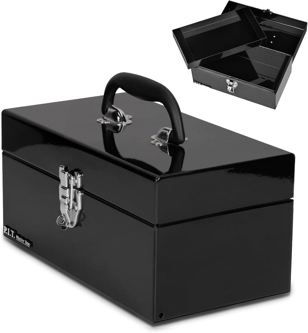 P.I.T. 12 Inch Tool Box,Portable Small Steel ToolBox with Metal Latch Closure for Household, Warehouse,Tools Storage,Black