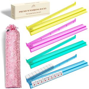 Mahjong Racks with Pushers - Set of 4 Clear Acrylic Mahjong Racks and Bag for American Mahjongg Accessories