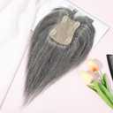 REECHO Human Hair Toppers with Bangs, Thick Hair Volume Topper Hairpiece for Women Real Human Hair Extensions for Daily Wear, Dark Gray (3.6"x5.0")