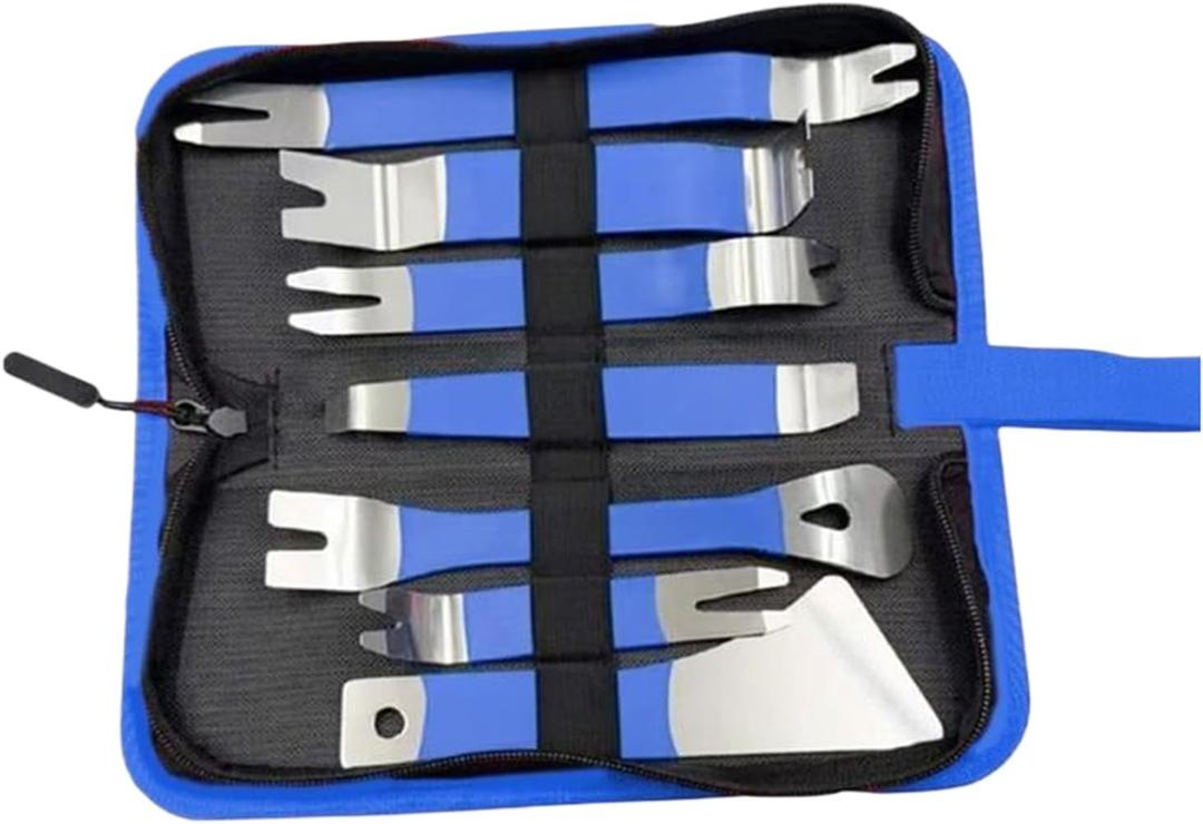 7Pcs Auto Trim Removal Tool Kit,Steel Car Repair Pry Plate Tools,Auto Fastener Remover Set for Panel, Audio, Dashboards, Window, Clip and Upholstery Removal