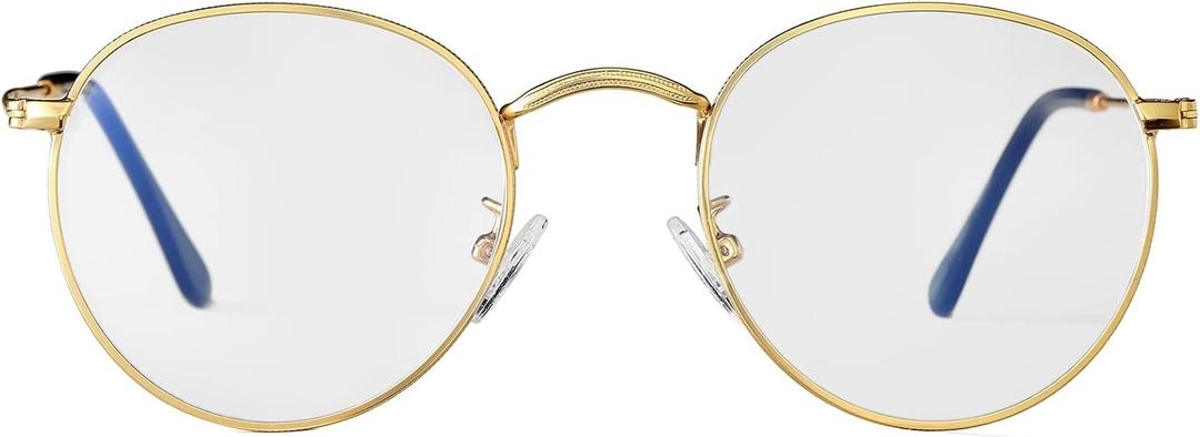 Classic Round Clear Lens Glasses Vintage Circle Metal Eyeglass Frames Non Prescription Lens Eyeglasses (Gold)