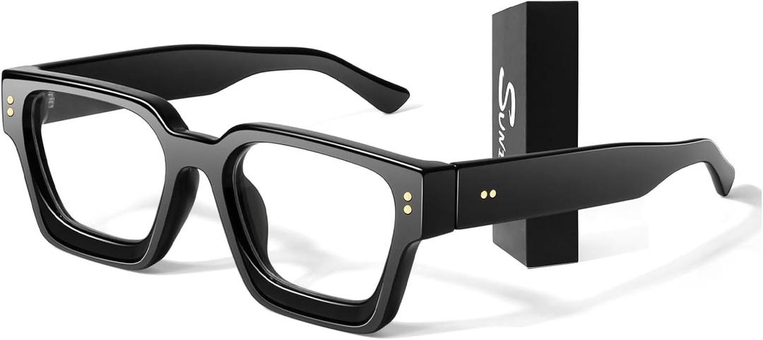 Oversized Thick Square Fake Glasses for Women Men,Fashion Preppy Clear Lens Eyeglasses with 100% UV400 Protection