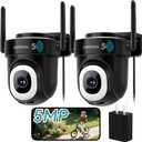 ZUMIMALL 2.5K 5MP Wired Cameras for Home Security, 2.4G/5G WiFi Outdoor Camera, 24/7 Recording,AI Motion Detection, Cloud & SD Card Storage, 2-Way Audio, 360 PTZ Auto Tracking, IP66-2-Pack (Black)