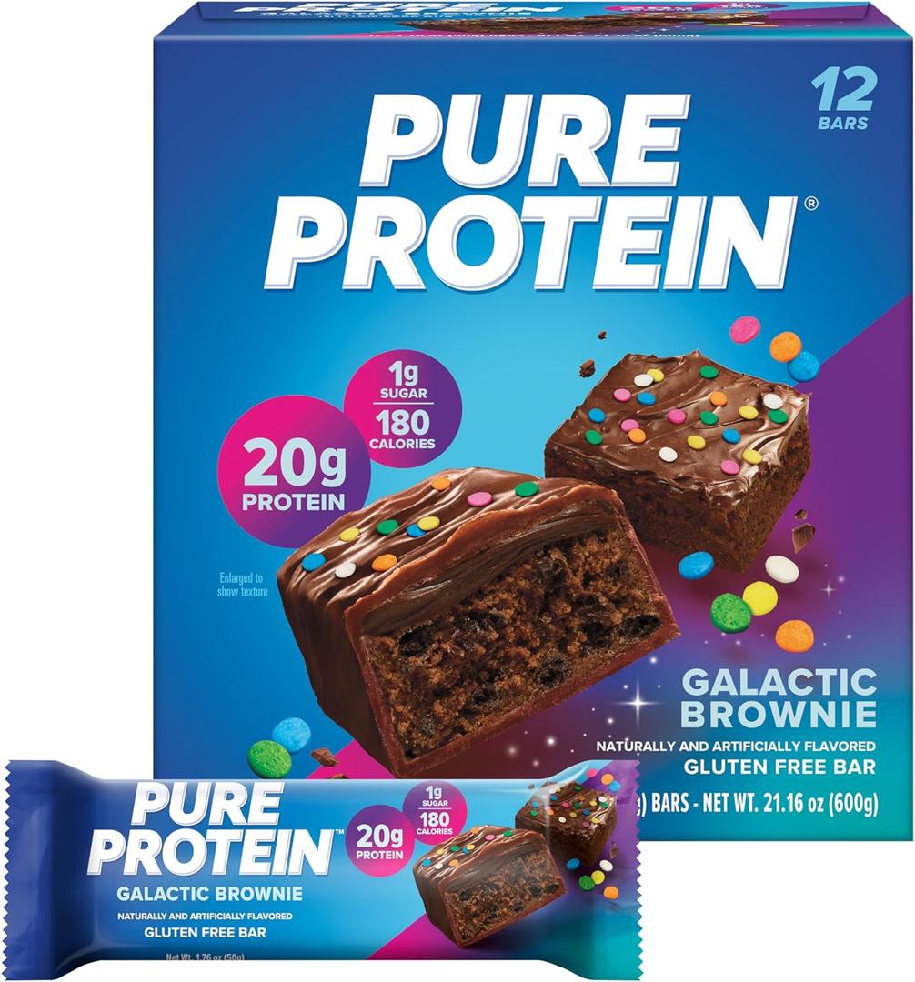 Pure Protein Galactic Brownie Bars - 12 Count Box | 20g High Protein, Gluten-Free, On-the-Go Snack | Ideal Pre & Post-Workout Fuel | Low Sugar, Great Taste! (EXP 08/25/26)