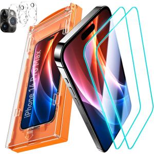 DIMONCOAT 2+2 Packs Screen Protector for iPhone 14 Pro Max 6.7'' with Camera Lens Protector [Bubble Free, Auto-Dust Removal] Easy Installation [10X Military Protection] HD Tempered Glass Case Friendly