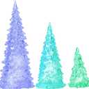 BESPORTBLE 3pcs Acrylic Led Christmas Trees Set with Colorful Glowing Lights Battery Operated Tabletop Holiday Decor for Home Party White