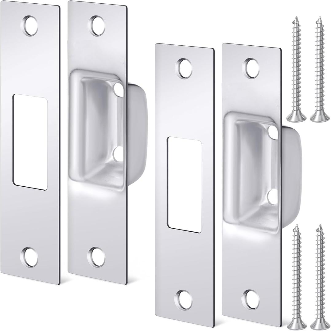 Hicarer 2 Pcs Box Strike Plate 1-1/4" x 4-7/8" Door Lock Striker Plate Deadbolt Strike Plates Universal Latch Restorer Security Latch Restorer for Exterior Doors Home Office Residential Use(Silver)