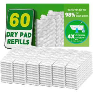 Dry Mop Refills Thickened and Feathery Pads 60 Count for Dirt, Pet Hair and Dust, Compatible with Swiffer Sweeper and ClicLak Regular Mop, Disposable Sweeping Cloths for Floor Mopping and Cleaning