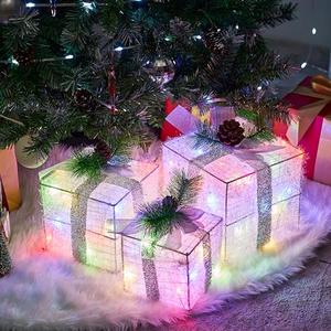Joiedomi Christmas Lighted Gift Boxes, Valentine's Day Decorations Set of 3, Light up Present Boxes, 60 LED Multicolor Lights for Indoor Holiday Décor, Christmas Eve Night Décor