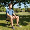 11.8" W x 11.6" H Compact Foldable Backpack Stool Carbon Steel Collapsible Portable Pocket Chair Thickened Folding Camp Stool 350lbs for Adults Hiking Purse Stools, Black