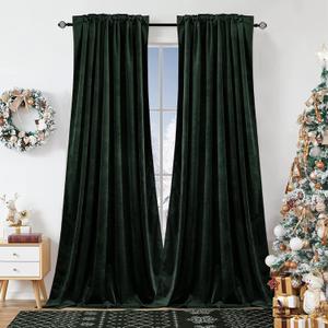 Dchola Dark Green Velvet Curtains for Bedroom Window, Super Soft Vintage Luxury Heavy Drapes, Room Darkening Rod Pocket Curtain for Living Room, W52 by L120 inches, 2 Panels