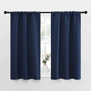 NICETOWN Kitchen Curtains, Short Blackout Curtains & Drapes, Thermal Insulated Rod Pocket Window Treatment Draperies for Nursery (Navy, 29" x 40", Set of 2)