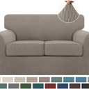 Turquoize 3 Piece Sofa Covers for 2 Cushion Couch Sofa Slipcover Soft Couch Cover for Dogs-Washable Sofa Furniture Covers with 2 Individual Cushion Covers, Thick Jacquard Fabric (Loveseat, Taupe)