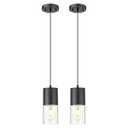 Audickic 2-Pack Pendant Lights Kitchen Island, Matte Black Hanging Lights Fixtures with Cylinder Clear Glass, Modern Kitchen Pendant Lighting Over Island for Dining Room, AD-24023-1P2-BK