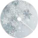 Snowflake Silver Christmas Tree Skirt Decorations Winter Gray Xmas Tree Mat 35 inch for Holiday Party Supplies Rustic Ornaments Small Tree Skirt