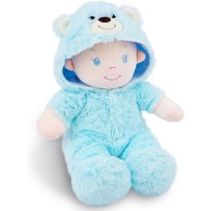 June Garden 12" Sweet Dolly Fuzzy - Stuffed Ultra Soft Baby Bear Doll for Birth and Up - Removable Blue Outfit