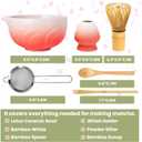 Matcha Whisk Set, Lotus Gradient Red Ceramic Matcha Set Includes Matcha Bowl, Matcha Whisk (Chasen) and Holder, Sifter, Bamboo Scoop & Spoon - 6 Pcs Matcha Kit for Matcha Lovers